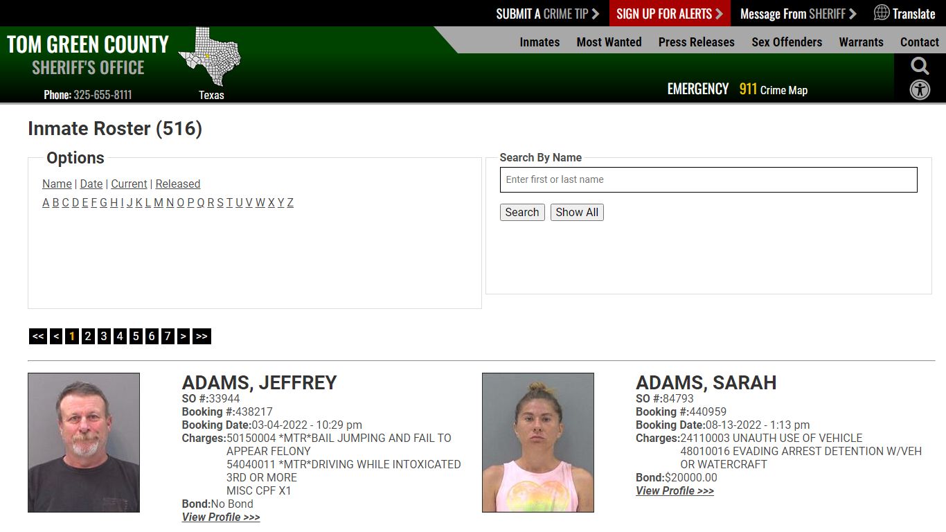 Inmate Roster (508) - Tom Green County TX Sheriff's Office